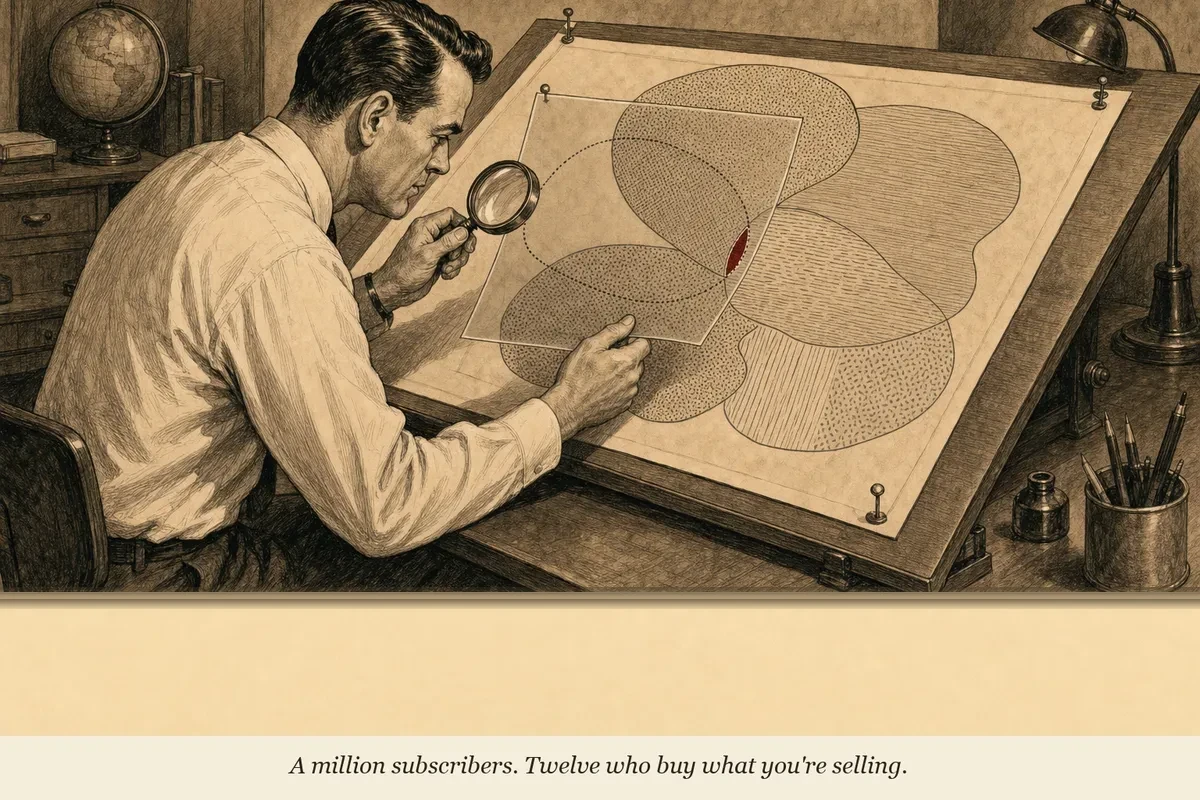 An operator holds a transparency overlay against a creator's audience map — the two patterns barely overlap