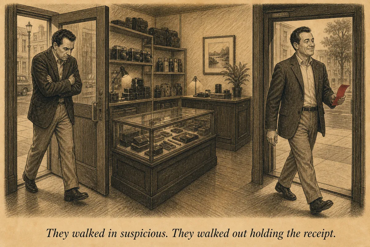 A waiter balancing nine plates on his arms with perfect composure, while behind him the same waiter stares blankly at an empty table he just served, unable to recall anything
